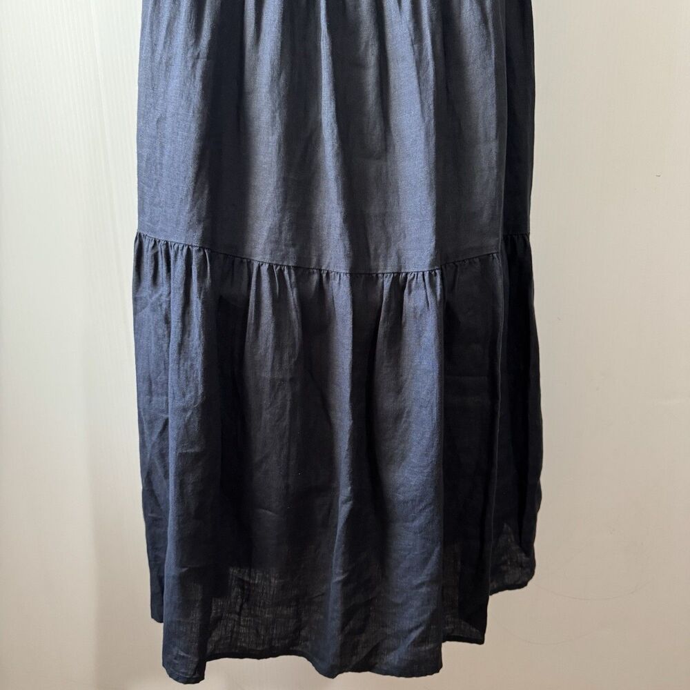 Eileen Fisher Linen Tiered Dress Womens Sz Small Black Midi Coastal Minimalist - Picture 6 of 15